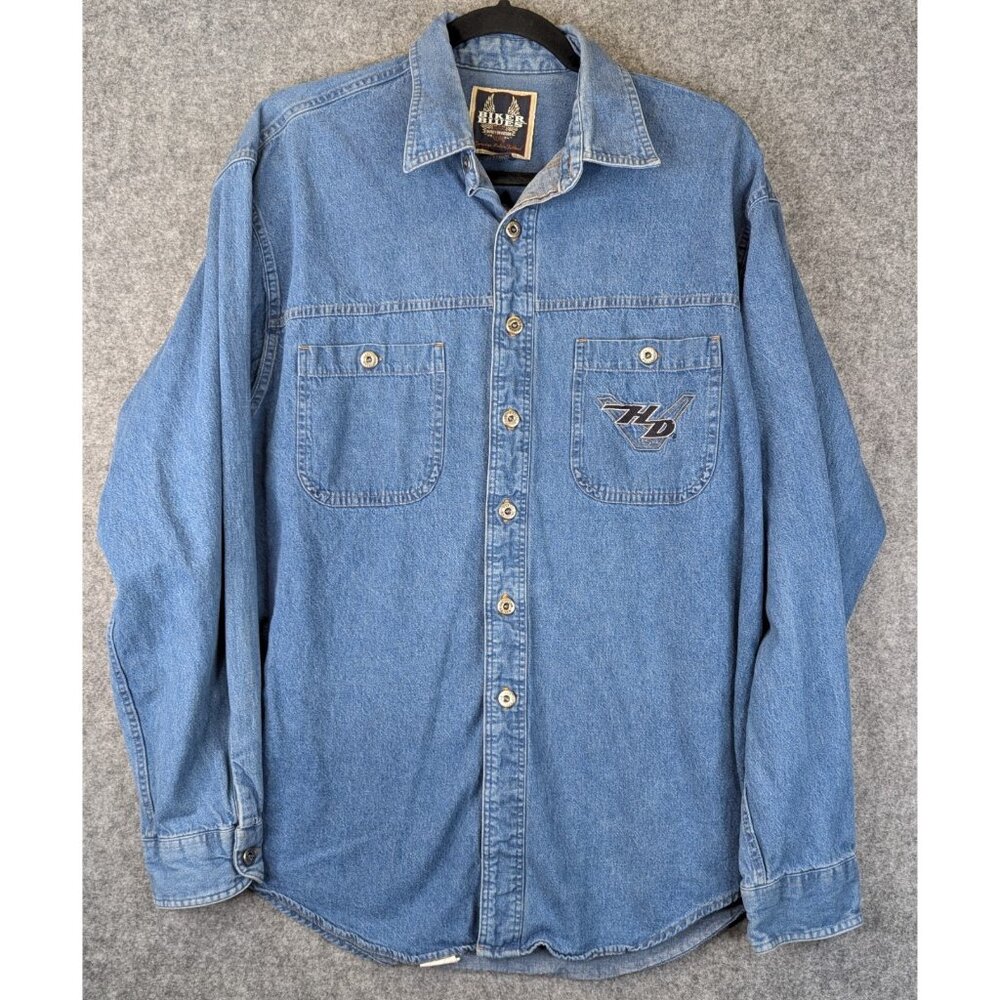 Harley-Davidson Denim Shirt Men’s Large Blue Button Down by Biker Blues USA Made